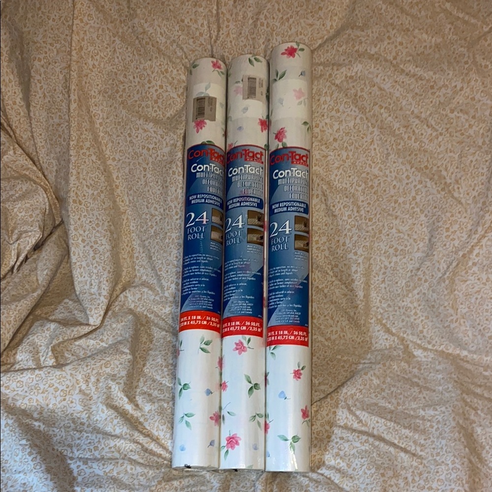Contact Brand Floral Contact Paper - White and Pink roses 24 ft each New USA vtg